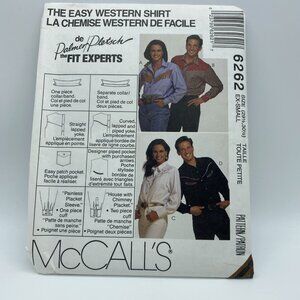McCall’s 6262 Sewing Pattern Easy Western Shirt Men Women Size XS Uncut 1992